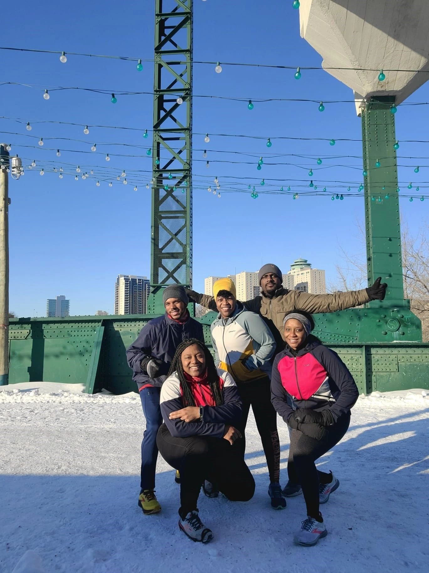 Pegcity Steppers members in winter gear at The Forks
